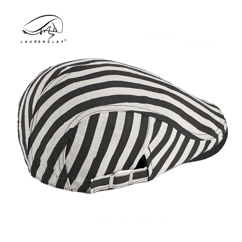 Men Women Beret Cotton Buckle Adjustable Stripe Pattern Newsboy Hats Cabbie Gatsby Flat Driving Hats Kpop Vintage