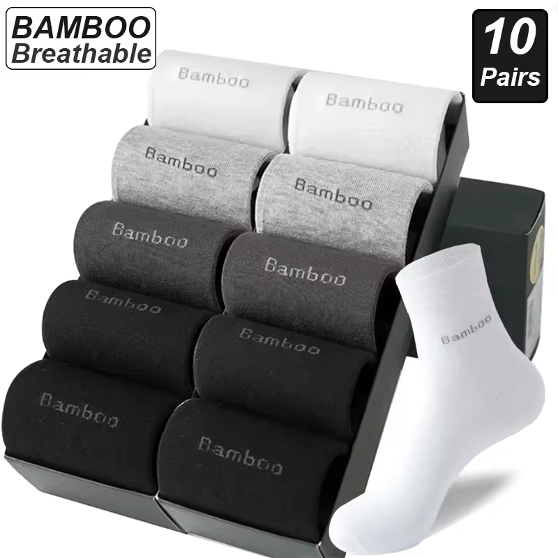 10Pairs Bamboo Fiber Socks Men Casual Business Anti-Bacterial Comfortable Breatheable High Quality Sock Male Plus Size EU38-46