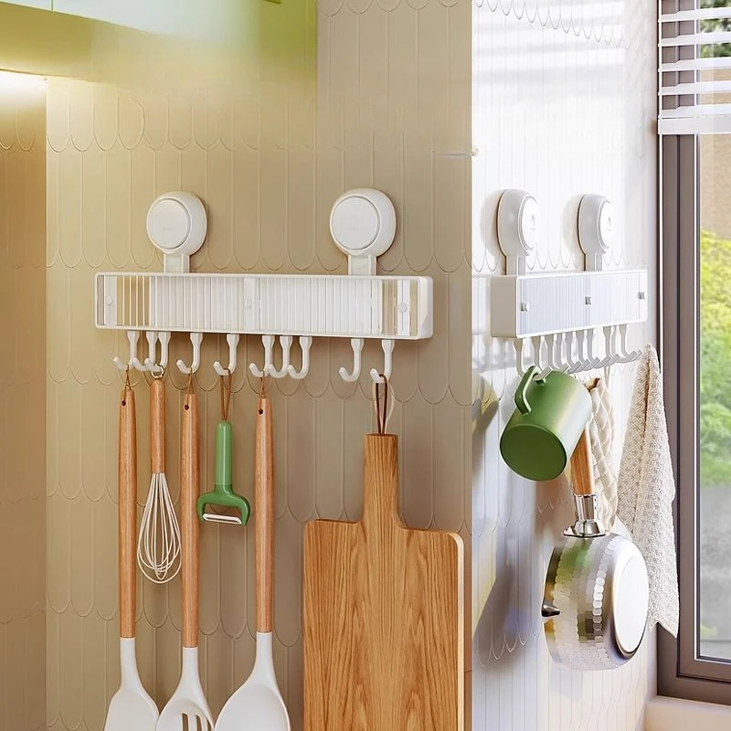 

Non Punching Kitchen Hook Rack Multifunctional Suction Cup Storage Rack Pot Shovel Spoon Hanging Rod Wall Mounted