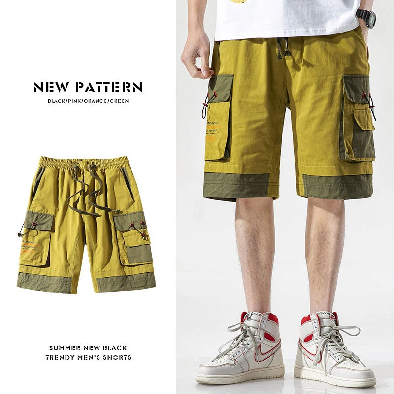 

2023 Summer Cargo Shorts with Pockets Cotton Streetwear Casual Men's Shorts Ribbons Bermuda Short Pants Men