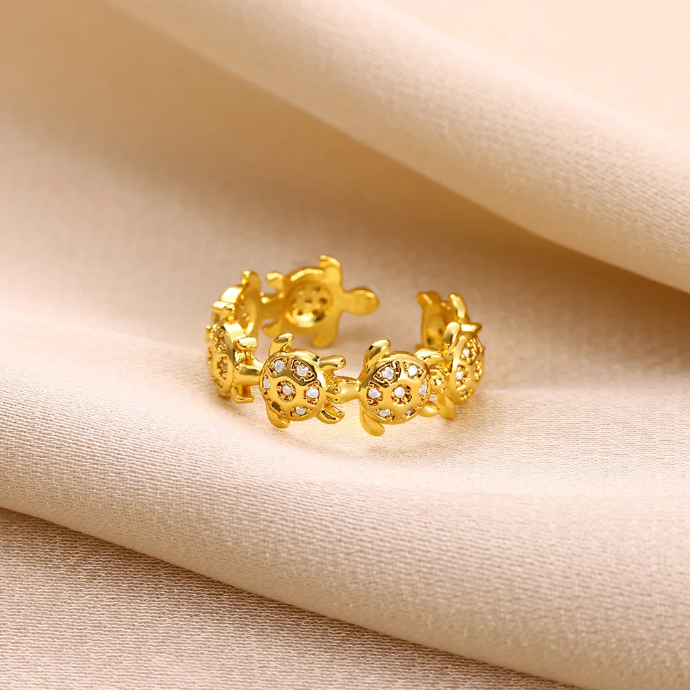 Cute Zircon Turtle Rings For Women Gold Color Adjustable Opening