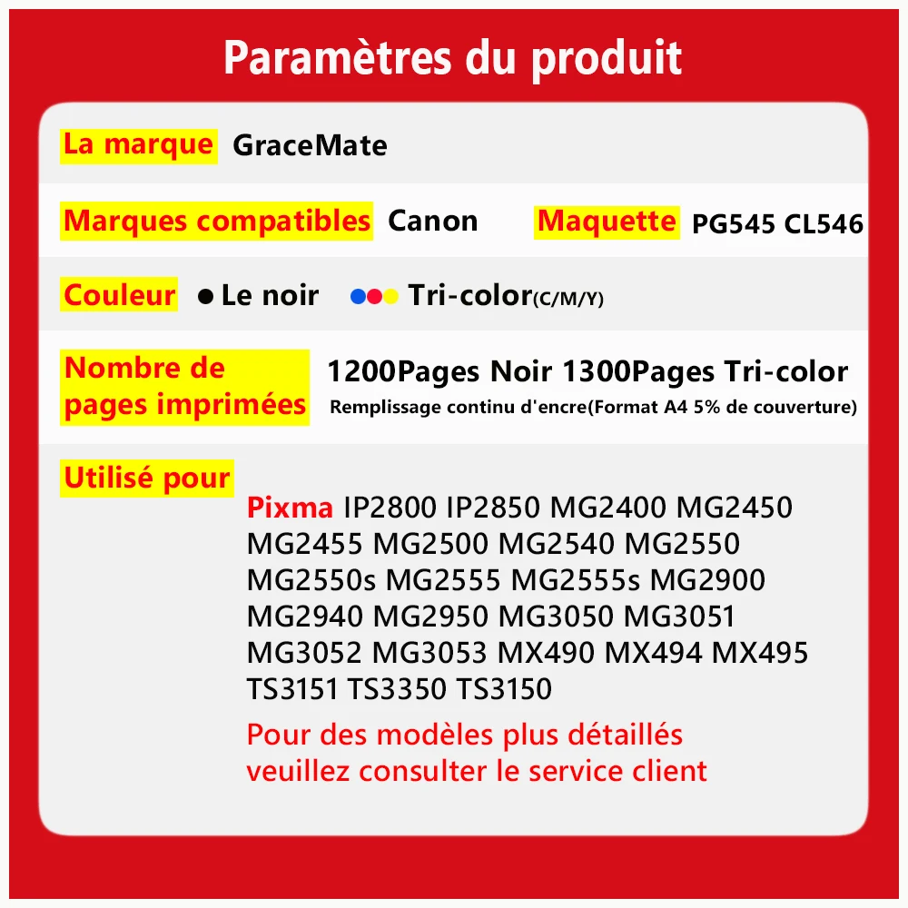 5x Cartouches D'Encre pour Canon Pixma MG2555S MG3053 MG2550s