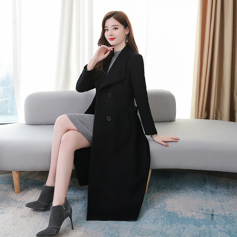 High Quality Winter Cashmere Long Coat Vintage 2022 Autumn Plus Size Warm Thicken Woolen Coat Black Jacket Women Party Outwears
