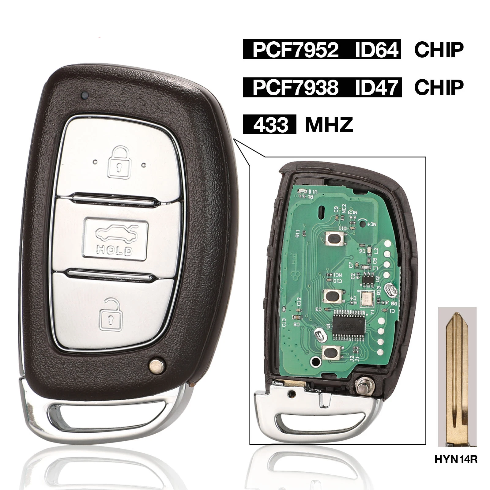 Jingyuqin 3 Buttons Smart Remote Car Key Fob 433mhz For Hyundai Mistra