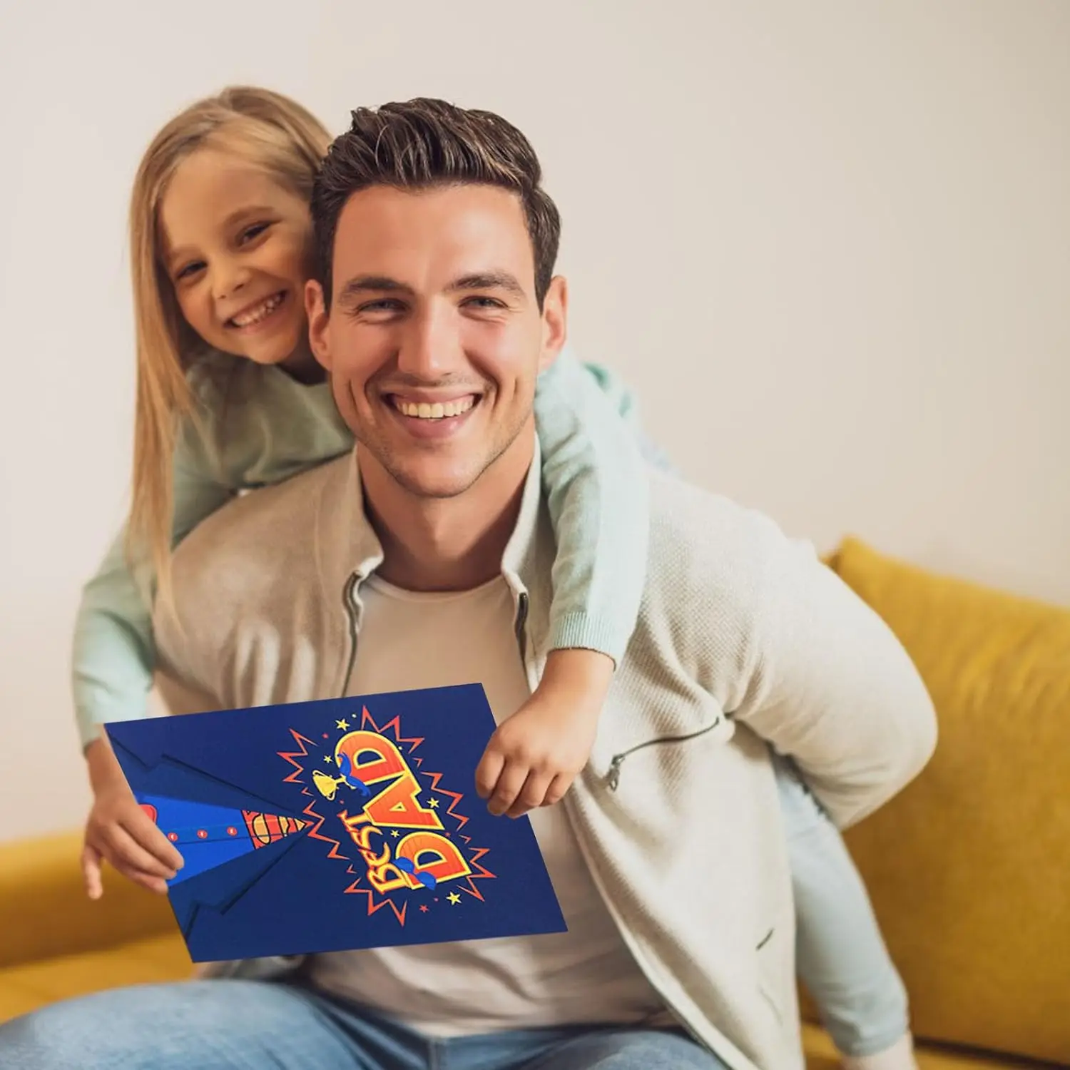 Happy Fathers Day Card 3D Pop Up Card for Dad Papa, Gift for Men, Husband, Grandpa- Includes Envelope and Note Tag