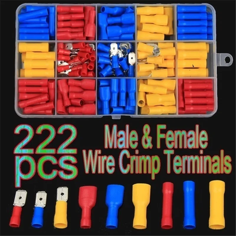 258/236/222/122PCS Wire Connector Kit Assorted Wire Crimp Electric Crimp  Lugs Electrical Terminals For Cable + 1PC Crimper