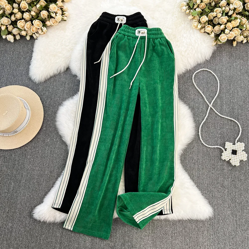 

High Waist Drape Wide Leg Pants Spring And Autumn New Style Drawstring Casual Elastic Waist Loose Show Thin Straight Trousers