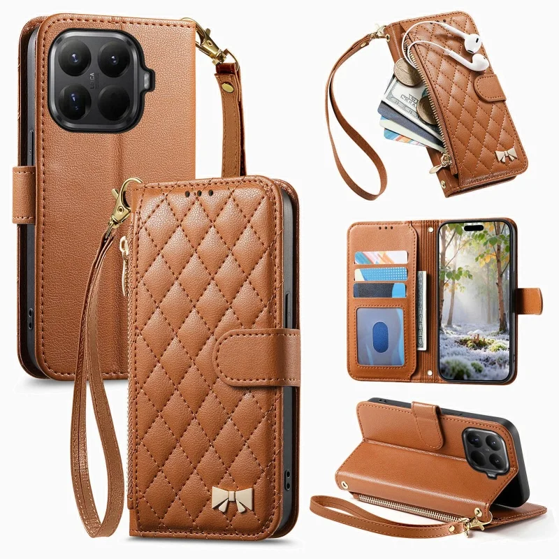 Zipper Leather Wallet Phone Case with Wrist Strap and Card Holder
