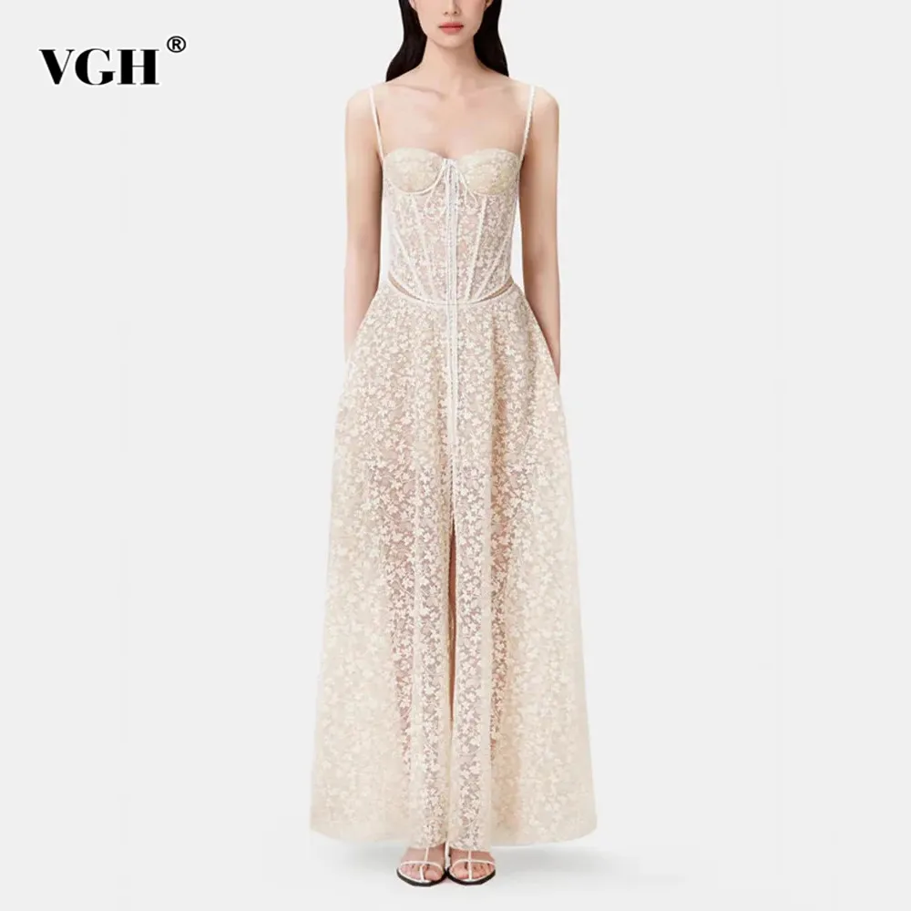 

Женское облегающее платье с вышивкой VGH, однотонное элегантное платье с высокой талией, Новинка