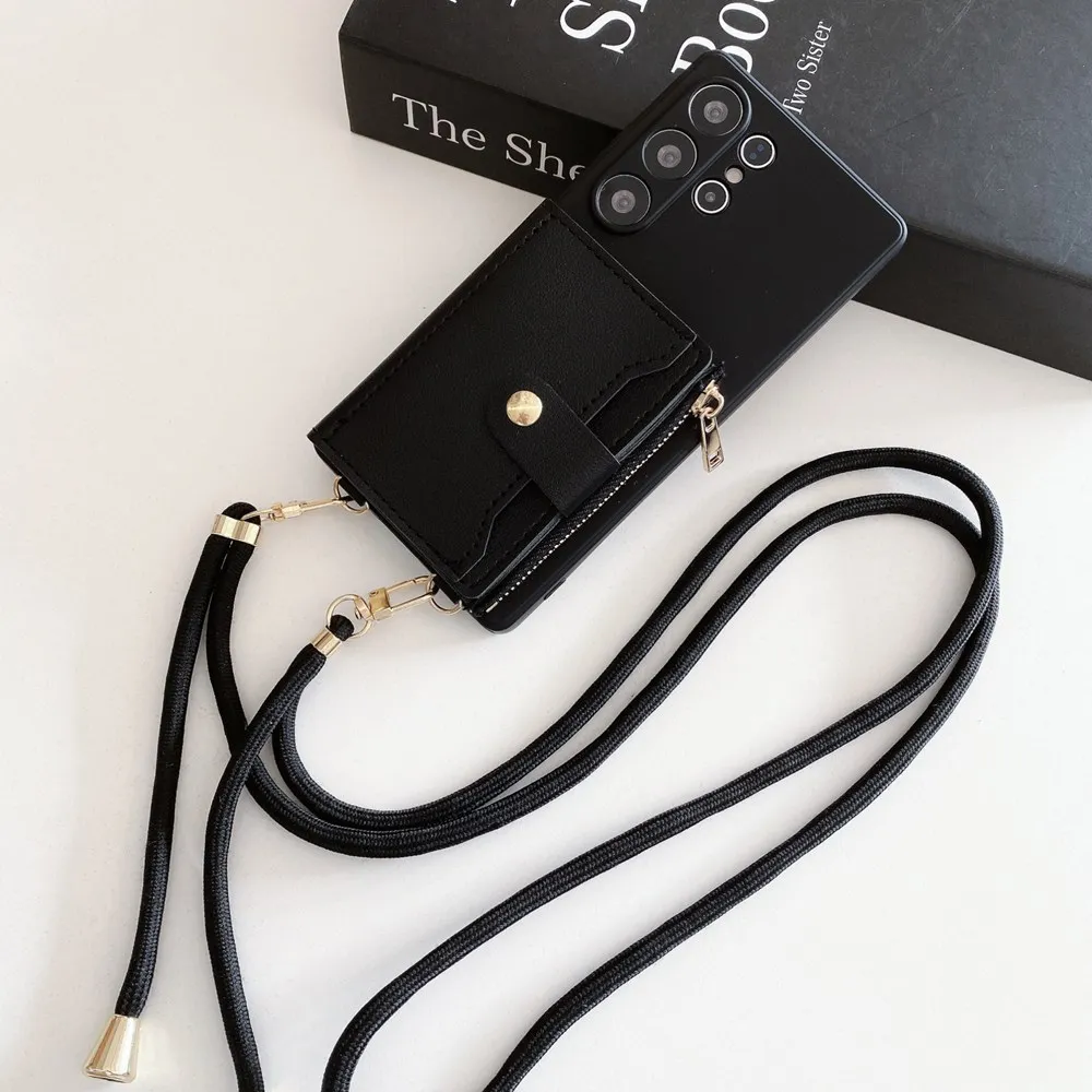 Card Holder Wallet Phone Case for Samsung Galaxy S25 S24 S23 Plus S22 Ultra S21 S20 FE Lanyard Strap Cord Crossbody Bag Cover 4