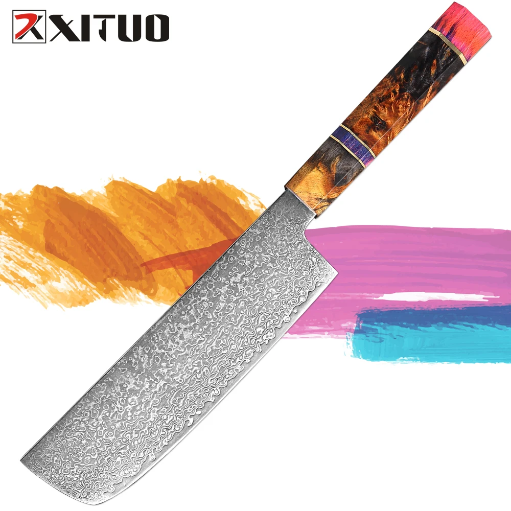 

Японский брикет, 7-дюймовый Нож для нарезки дамасской стали, острые кухонные ножи, нож для нарезки овощей, восьмиугольный Деревянный Резак