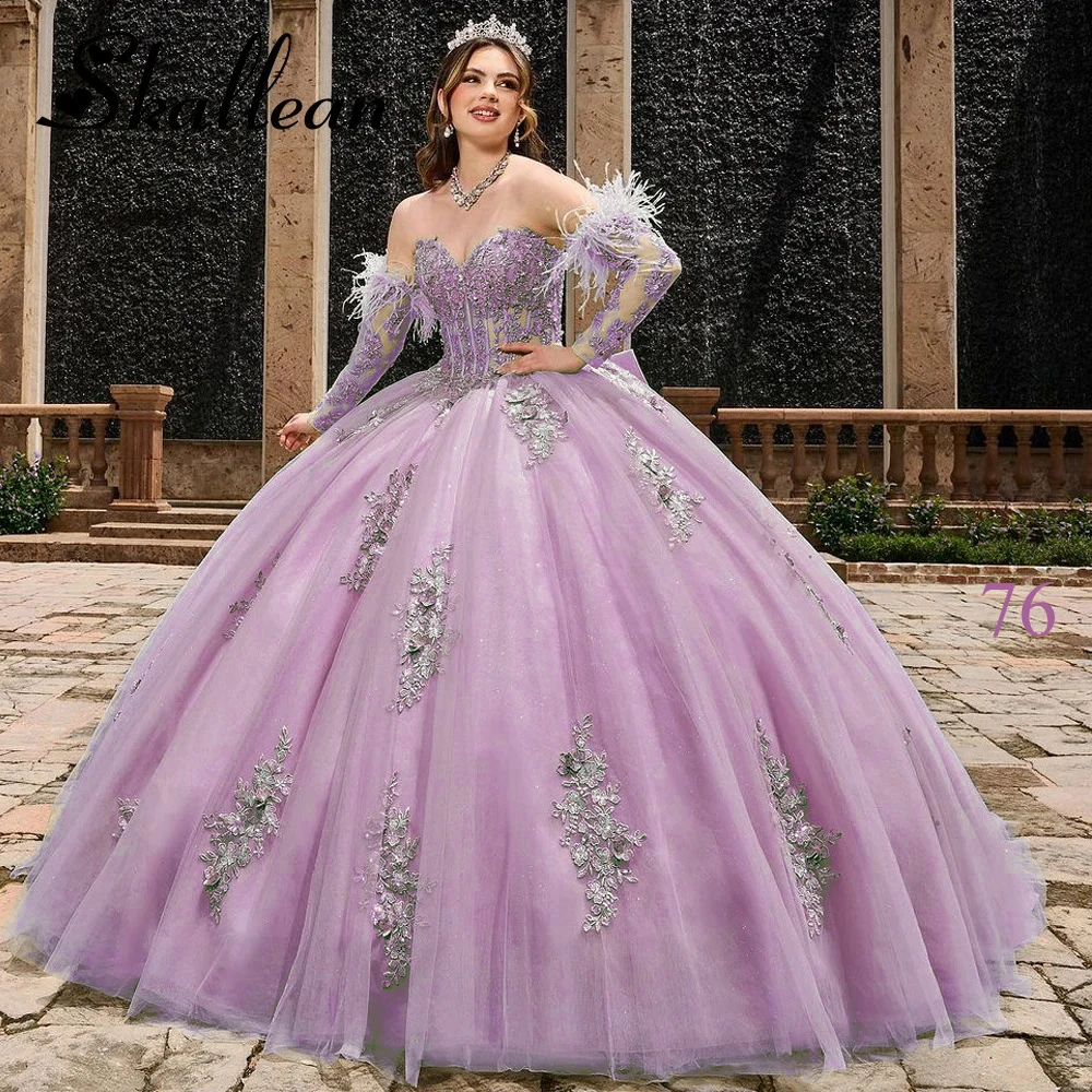 Quinceanera Dresses for Girls Ball Gown Feathers Appliques Sweetheart Vestidos 15 De Quincea&ntilde;era Customized quinceanera dresses