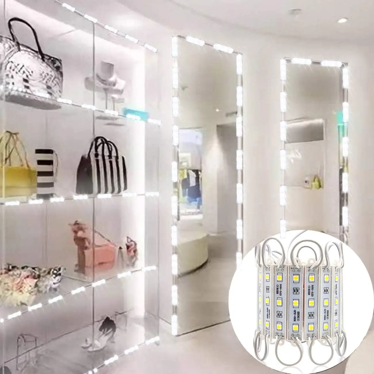 A Set Of Led Waterproof Module Lights, One Board With 60 Lights And 10ft White Light