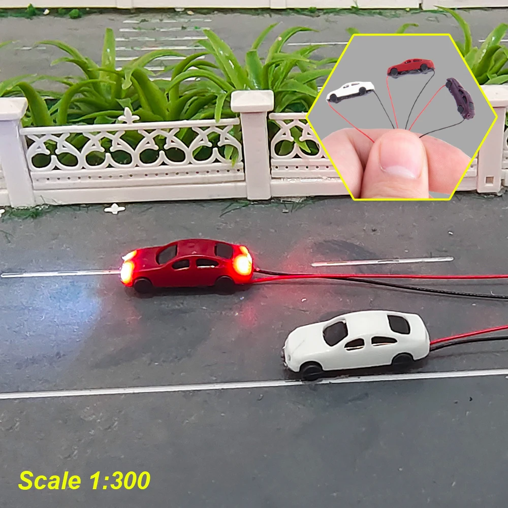 

Scale 1:300 Miniature Luminous Car Model ABS Vehicle Toy For Building City Sand Table Scene Layout Materials Diorama Kits 2Pcs