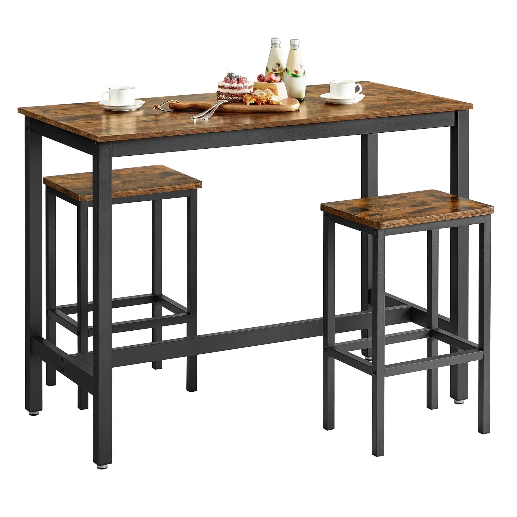 

3 Piece Bar Table Set, Wood Pub Table with 2 Bar Stools, Counter Height Dining Table Sets