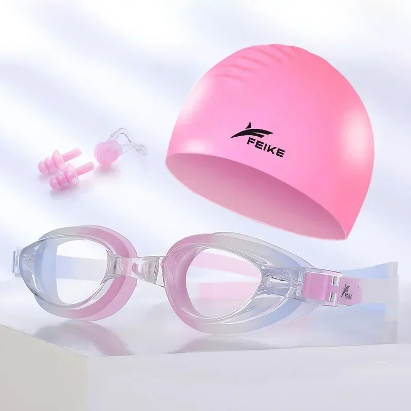 Myopia Swimming Goggles Swim Cap Swimming Glasses Anti-fog Waterproof Cap Waterproof Sleeve Nose Clip Earplugs Set
