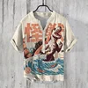 2024 Summer Man Small V-Neck Japanese Art Cat Art Print Shirt men's casual Retro shirts Stylish and comfortable top 5