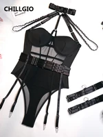 CHILLGIO Women Sexy Mesh Halter Bodysuits Lingerie Fashion Sheer Tight Catsuits Sleepwear Backless One Piece Combination Rompers