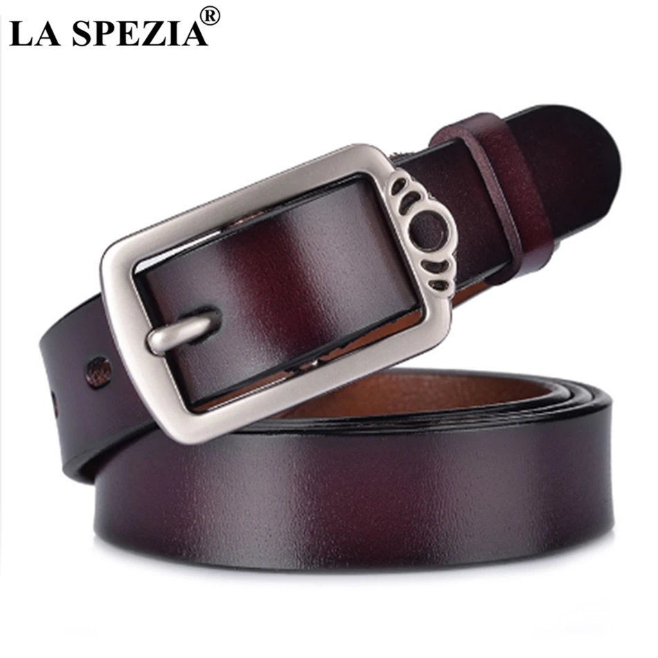 LA SPEZIA Coffee Belt Women Pin Buckle Leather Belt For Jeans Ladies Cowhide Genuine Leather Brand Female Fashion Square Belts new fashion ladies bright color wide belts for girls 2022 vintage square pin buckle coat dress women s waist belts