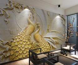 custom wallpaper for walls 3 d photo wall paper murals 3D relief golden peacock background wall papel de parede Home Decoration