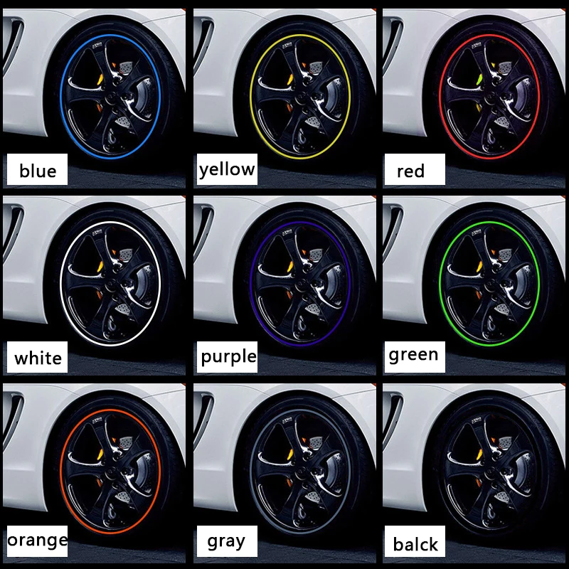 Car Stickers Car Wheel Rim Strip 8M/Roll Rim Blades Car Vehicle Wheel Rims Protectors with Tape Decor Strip Tire Guard Line Rubber Mounding Trim Car Stickers