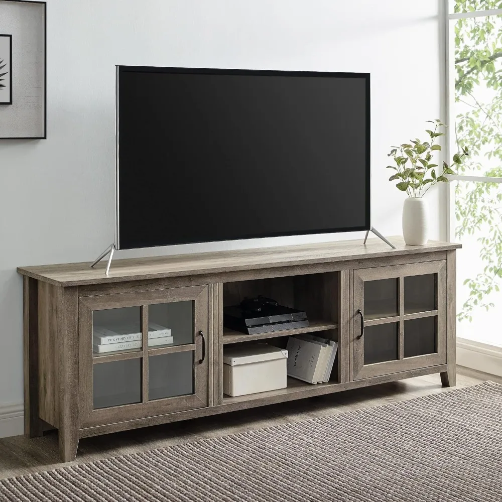 

Walker Edison Portsmouth Classic 2 Glass Door TV Stand for TVs up to 80 Inches, 70 Inch, Grey Wash