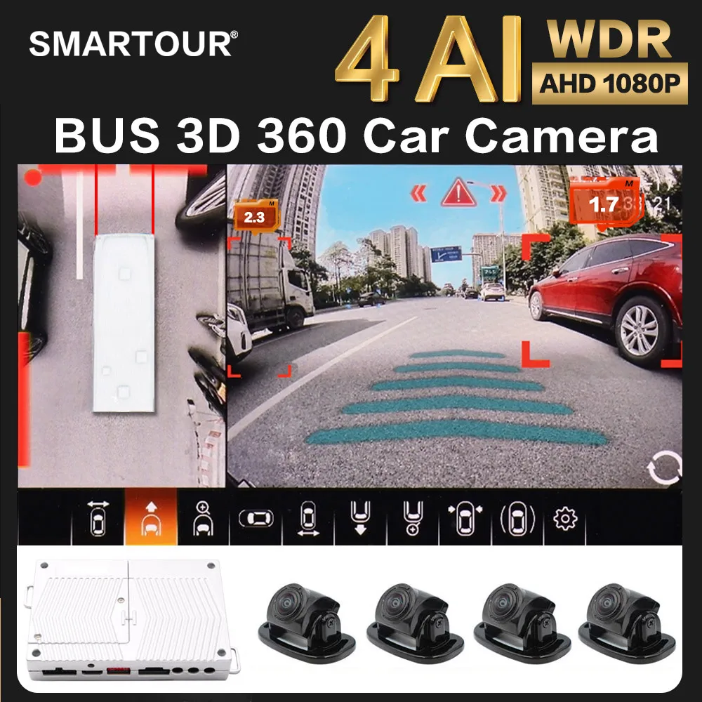 Car Multi-angle Camera 360 Degree AHD 1080P Camera Surround View System DVR Driving With Bird View System 9-36V For BUS RV Truck