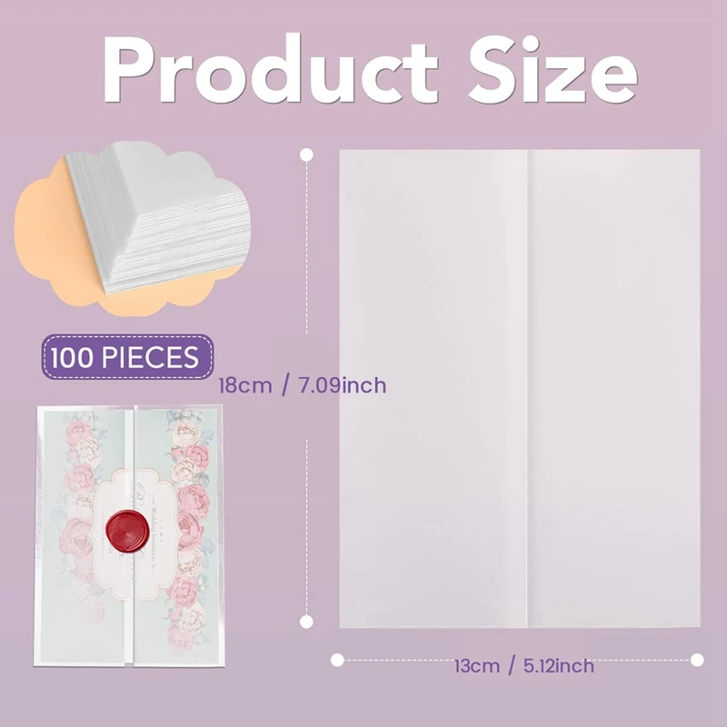 100Pack Vellum Jackets For 5X7 Invitations,Pre Folded Vellum Wraps, Wedding Birthday Invitation Paper, Wedding
