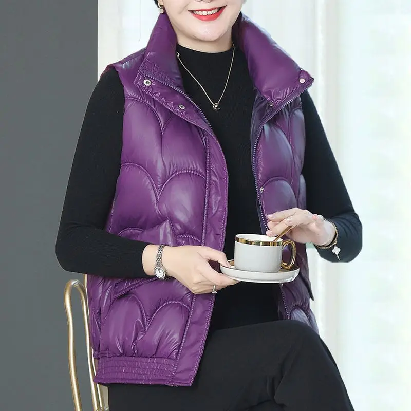 Autumn Winter Women Parkas Coats Vests Stand Collar Warm Versatile Thicken Clothing Casual Zipper Cardigan Sleeveless Jackets