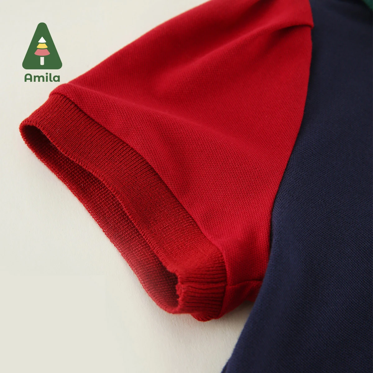 Amila Baby Boy T-shirt Summer New Cute Sports Fashion Contrasting Colors Patchwork POLO Shirt Children's Clothes 0-6Y