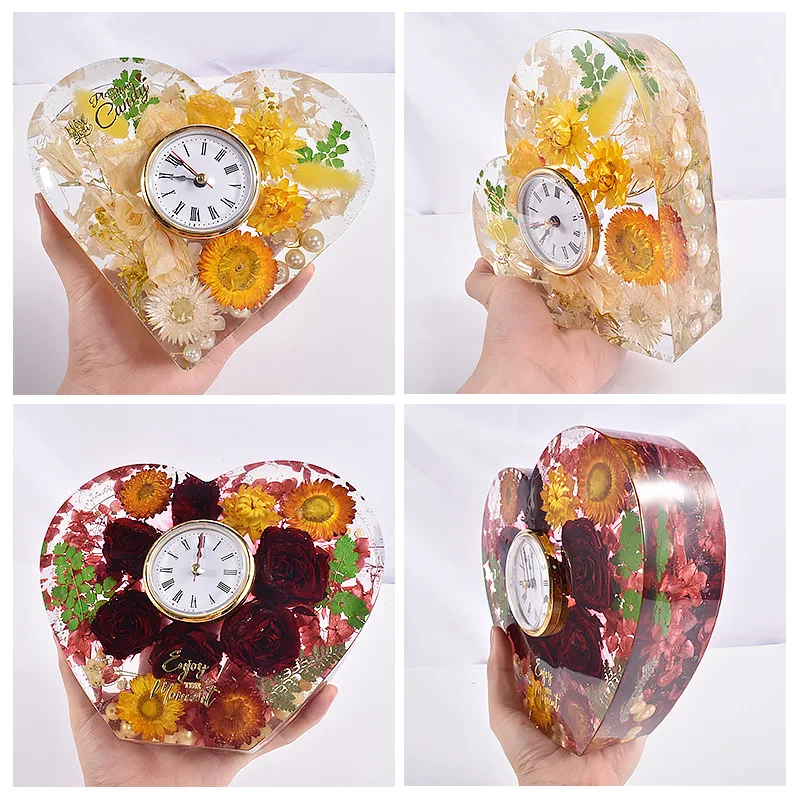 DIY Heart-shaped Table Clock Epoxy Resin Mold Valentine's Day Geometry  Vertical Clock Mirror Silicone Mould Home Decor