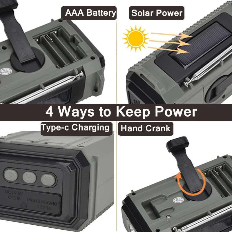 10000mAh Solar Charging Emergency Radio Hand Crank USB Charging FM AM SW WX  Radio with LED Falshlight Reading Lamp Power Bank