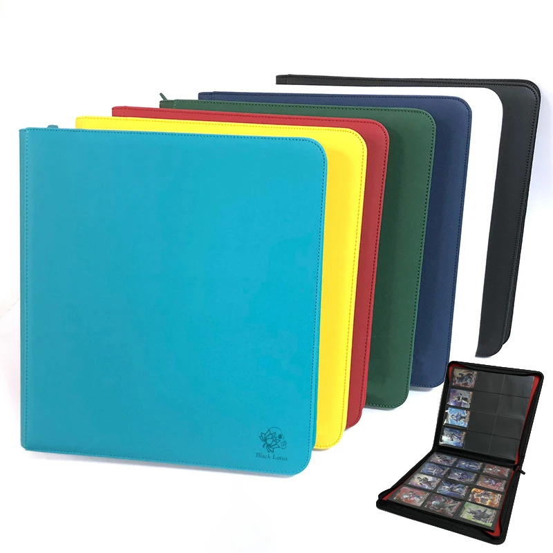 PU Leather 480Pockets Cards Binder TCG Game Zipper Card Album With 12 Sealed Fixed Pockets Pages For MG/PKM/FOW/YGO
