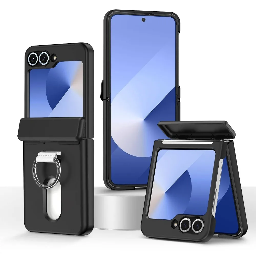Luxury Ring Holder Card Slot Matte Wallet Case - Hard Shockproof Cover