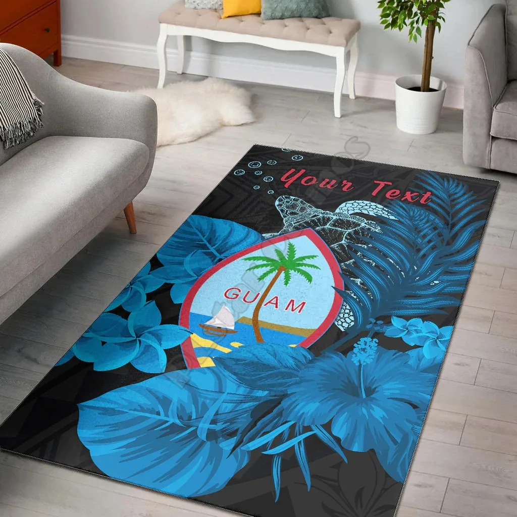 

Custom Personalised Guam Seal Area Rug Polynesian Turtle with Flowers Version Carpet Home Decoration Themed Living Room Carpet