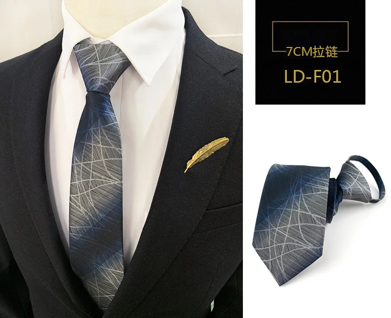 Mode 7 cm Herren Krawatte vorgebunden leicht zu tragen Krawatte Reißverschluss faul vorgebunden Streifen Dot Plaid Business Hochzeit Krawatte für Mann – Detail 4