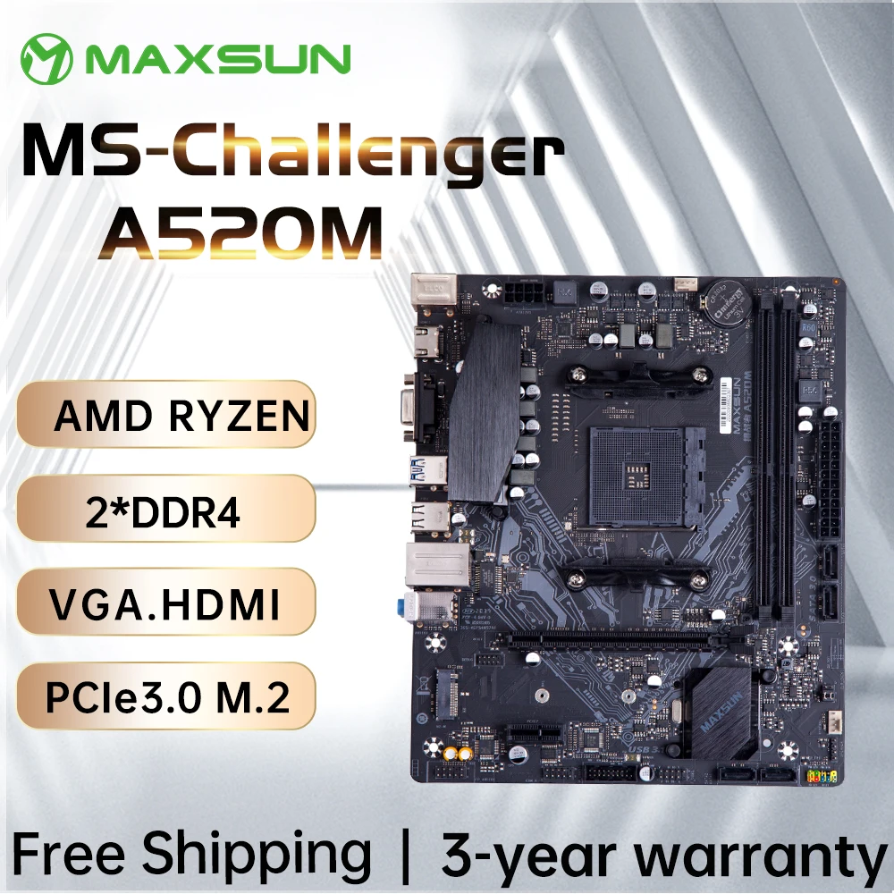 

MAXSUN Gaming Motherboard AMD A520M Support RAM DDR4 M.2 USB3.2 STAT3.0 Ryzen R3 R5 R7 Desktop AM4 CPU 3600 4650 5600G 5600X