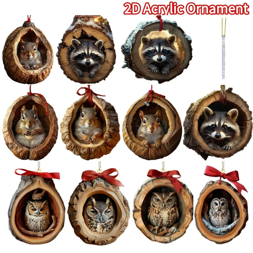 Animal Christmas Ornaments 2D Acrylic Forest Animal Ornaments Cute Christmas Tree Pattern DIY Tree Decoration