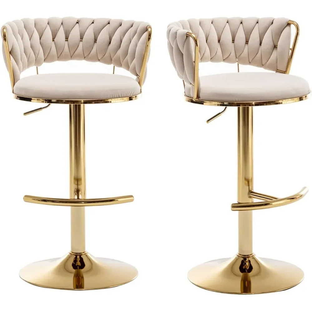 Velvet Bar Stools Set bar chairs of 2 Counter Height with Low Back Gold Swivel for Kitchen Island Pub