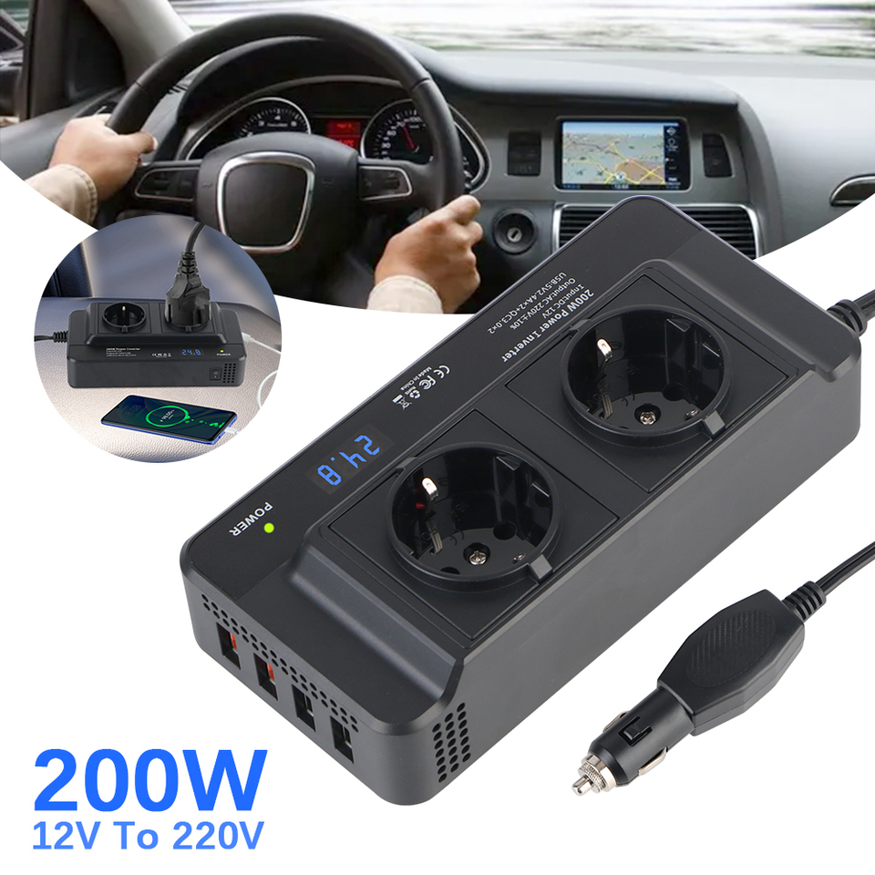 Auto Mounted Inverter Car 200W Inverter DC To AC 400W Peak Power AC EU Socket 4 USB Accessories Cigarette Lighter 12V to 220V