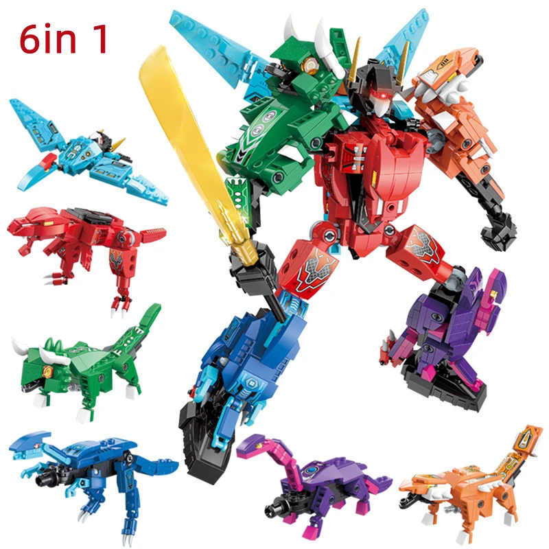 New Trend City Engineering Transformation Robot Building Blocks Mecha Truck Racing Car Dinosaur Vehicle Bricks Toys For Children
