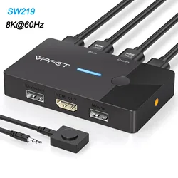 Ultra HD HDMI KVM Switch for Dual Computer Control with USB Hub - Plug and Play, No External Power Needed (8K60Hz)