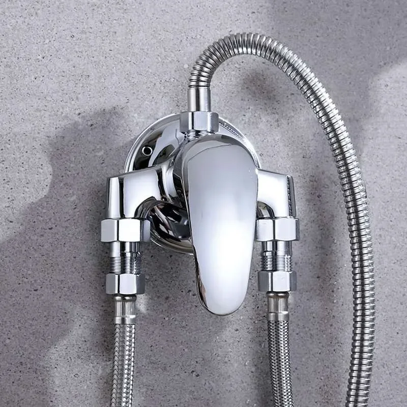 G1/2" Bathtub Shower Faucet Hot and Cold Water Mixing Valve Bathroom Set Countertop Mounted Chrome Plated Valve Bath Shower Set 4
