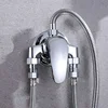 G1/2" Bathtub Shower Faucet Hot and Cold Water Mixing Valve Bathroom Set Countertop Mounted Chrome Plated Valve Bath Shower Set 4