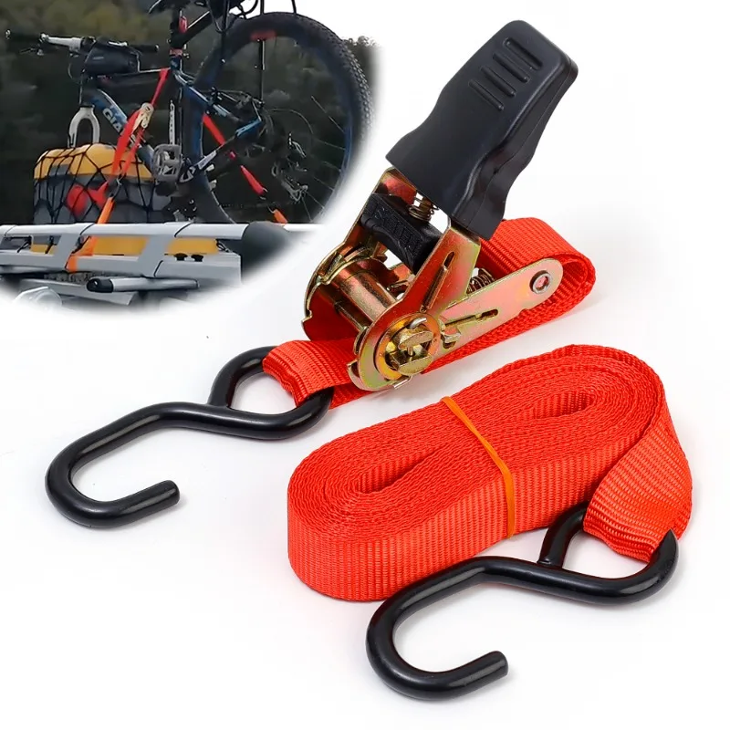 Car Cargo Strap Tie Ratchet Cargo Tensioner Truck Luggage Fixing Straps Heavy Duty Buckle Tightening Trailer Bike Lashing Tie motorcycle luggage strap ratchet tie down belts