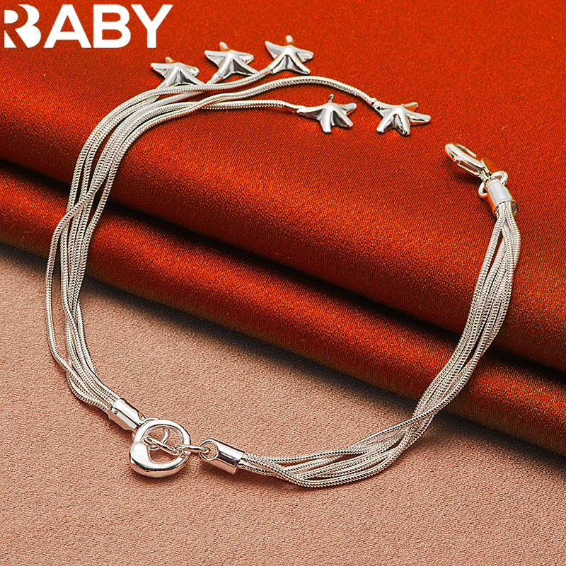 

URBABY 925 Sterling Silver Starfish Snake Chain Bracelet For Woman Fashion Charms Wedding Engagement Party Jewelry Gift