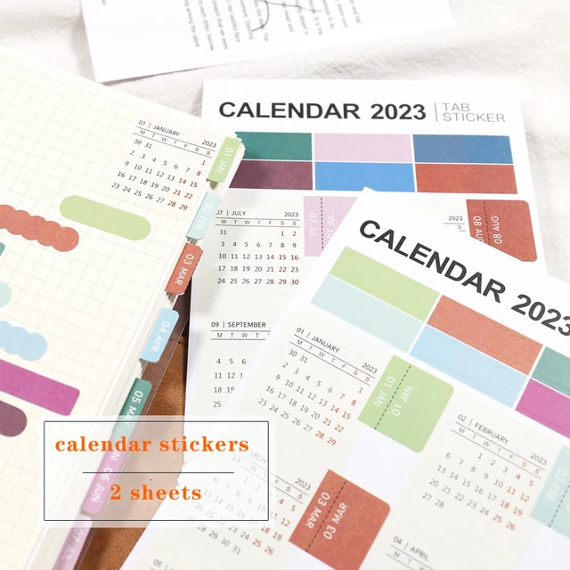 Pegatinas de calendario Kawaii, pegatinas de calendario mensual,  marcapáginas, cuaderno, Agenda, planificador, etiquetas de índice,  papelería, 2 hojas, 2024-2025 - AliExpress