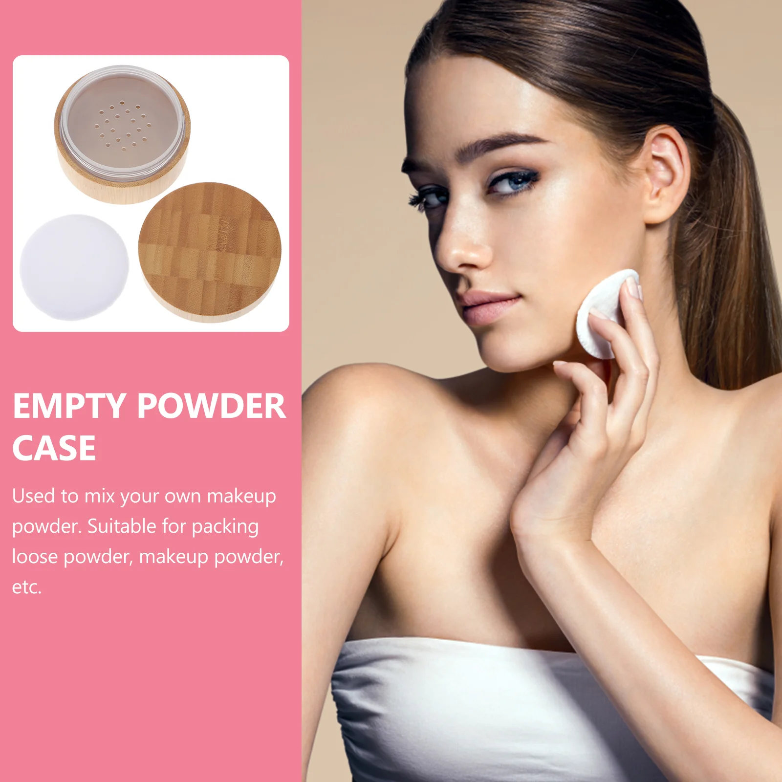 30ml Empty Powder Case Wooden Powder Case Make-up Sponge Holder with Lids and Powder Puff makeup powder jar 5