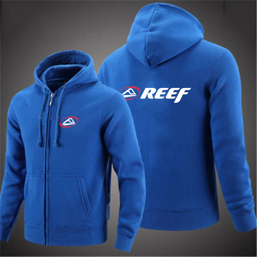 Reef 2023 hooded long-sleeved men's jacket zipper solid color casual sweatshirt clothing