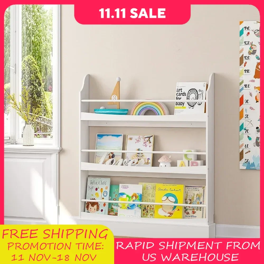 Kids Bookshelf,4 Tiers Children's Bookcases and Storage, Kids Bookcase Rack Wall for Bedroom,Study Living Room,White